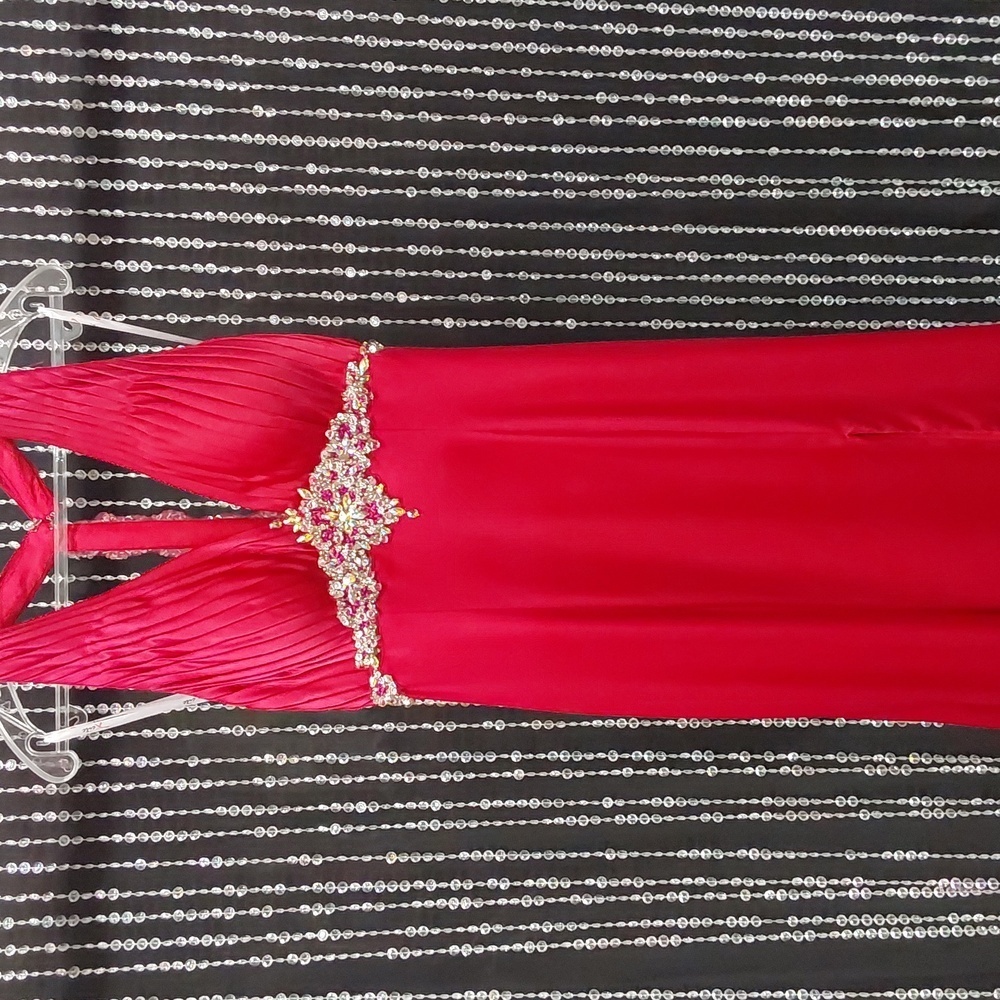 Xcite Satin Fancy Back Prom Dress 30189 Raspberry - Picture 4 of 6